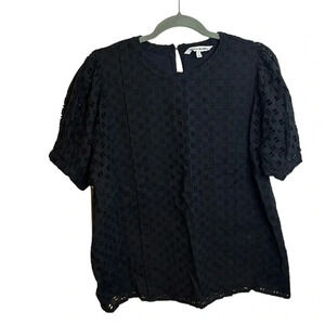 Elizabeth & James Black Eyelet Puff Sleeve Blouse